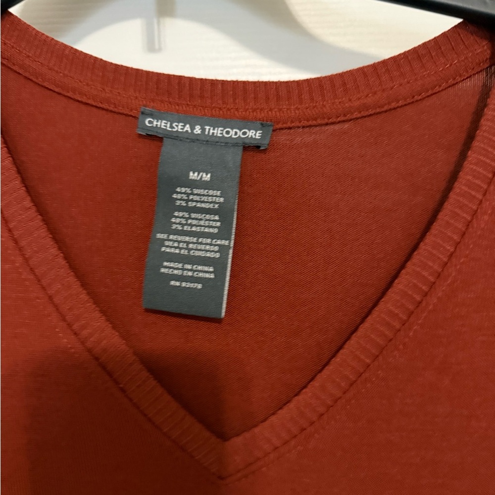 Chelsea & Theodore Terracotta V-Neck Blouse